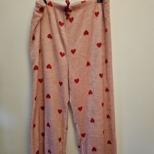 Pink Pajama Pants with Red Hearts